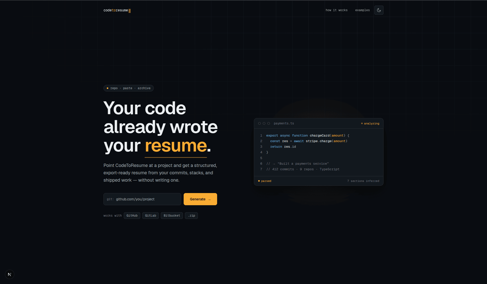 CodeToResume — project screenshot